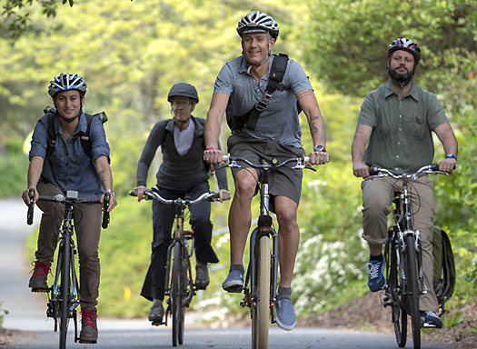 Happy bike commuters on the Burke Gilman Trail