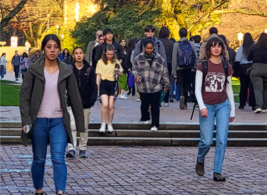 Students walking through the Quad on Seattle campus