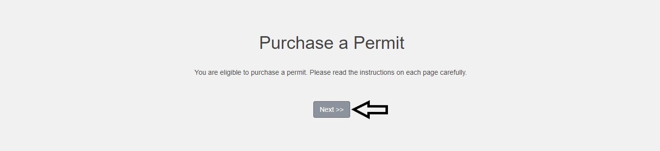screen shot of customer portal purchase a permit screen with arrow pointing to next button