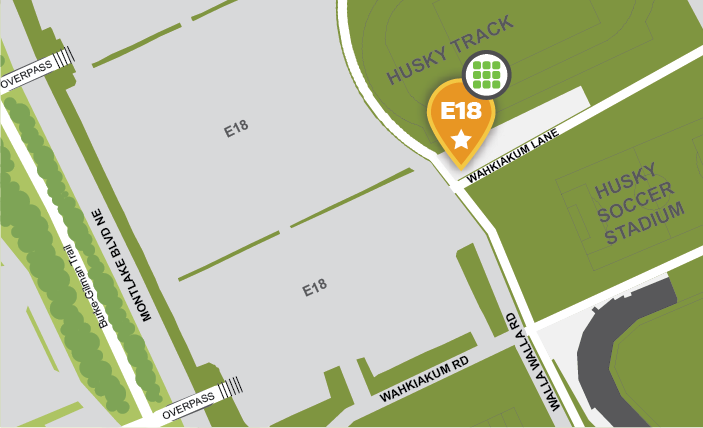 Graphic of E18 parking lot pay station location (located in southeast corner of the lot)
