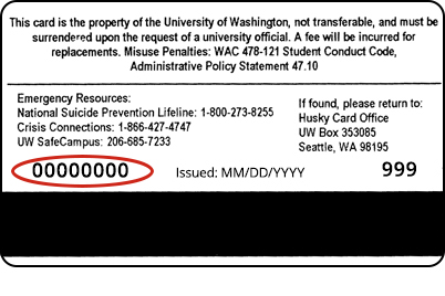 Example of ORCA card serial number on back of Husky Card