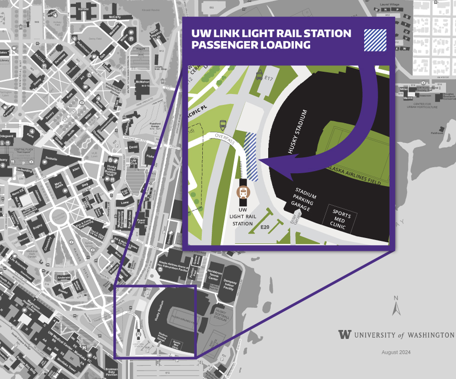 map of uw link light rail station passenger loading zone