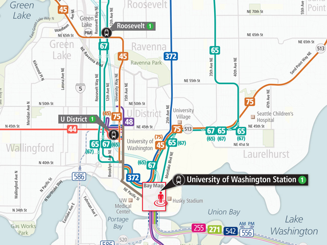 Map of popular transit routes and stops