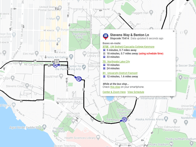 map of bus stops and light rail on campus