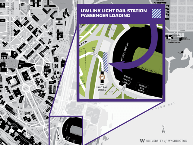 map of uw link light rail station passenger loading zone
