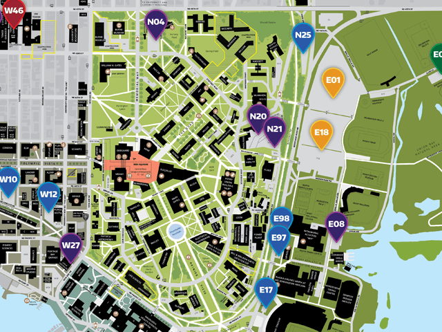UW campus map of self-service parking lots