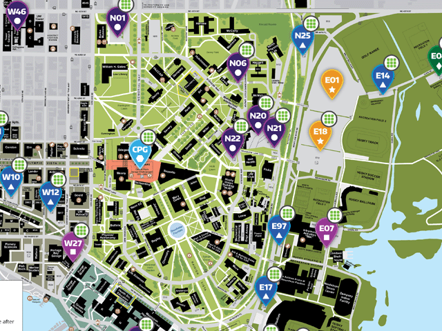 UW campus map of self-service parking lots