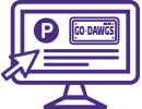 illustration of a computer screen with a parking symbol and license plate with a cursor arrow