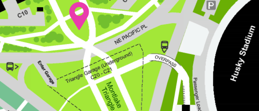 A map showing a pink pin where the bike valet is located 