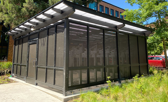 Photo of new Founders Hall bike house, A13