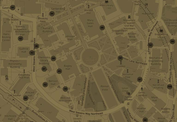 muted campus map with gold overlay