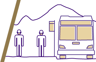 healthy and safe commuting illustration of riders social distancing at a transit stop as a bus arrives