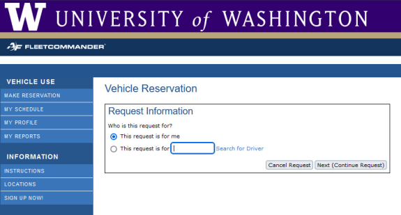 screen shot of reservation system
