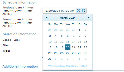 screen shot of reservation system