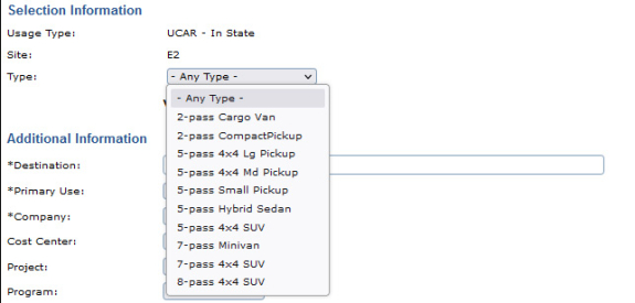 screen shot of reservation system