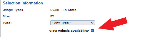 screen shot of reservation system