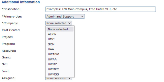 screen shot of reservation system
