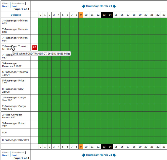screen shot of reservation system