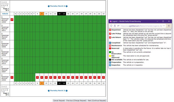screen shot of reservation system