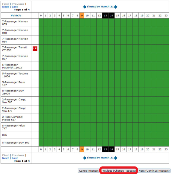 screen shot of reservation system