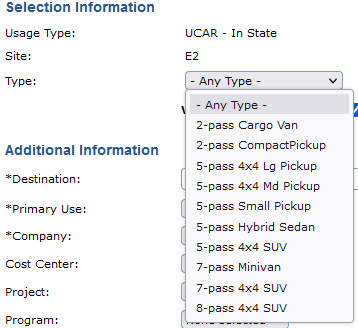 screen shot of reservation system