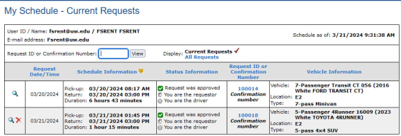 screen shot of reservation system