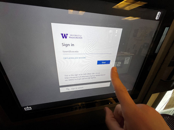 key manager kiosk screen showing uw office 365 netid login screen