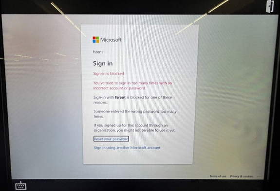 key manager kiosk showing sign-in is blocked notice at uw office 365 sign in screen