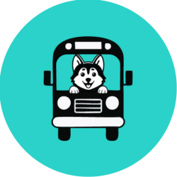 Icon with husky inside bus