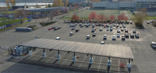a drone photo of the solar canopy in lot E18