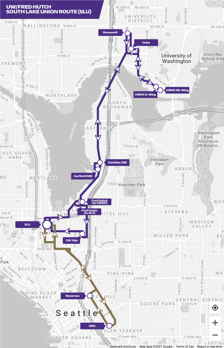 Route map of South Lake Union shuttle 