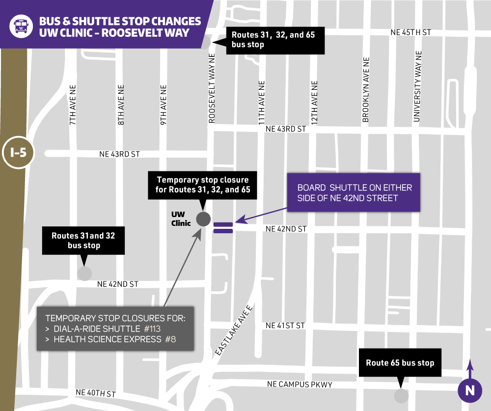 Map showing Metro and shuttle stop closures on Roosevelt