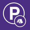 p parking symbol with camp tent on purple background