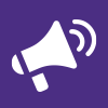 white megaphone on purple background icon